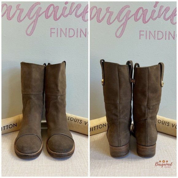 Authentic LOUIS VUITTON Brown Monogram Suede Mahina Mid-Calf Boots US Size 6.5 - Picture 5 of 13